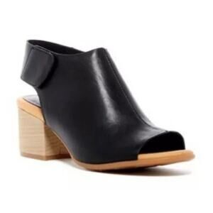 Kork-Ease‎ Cayleigh Slingback Shoes Size 9 Black Leather Block Heel Peep Toe